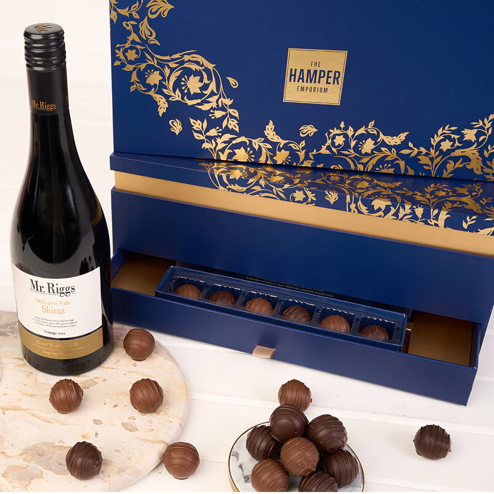 The Signature Navy & Gold Shiraz & Chocolate Indulgence Tiered Box - Image 5